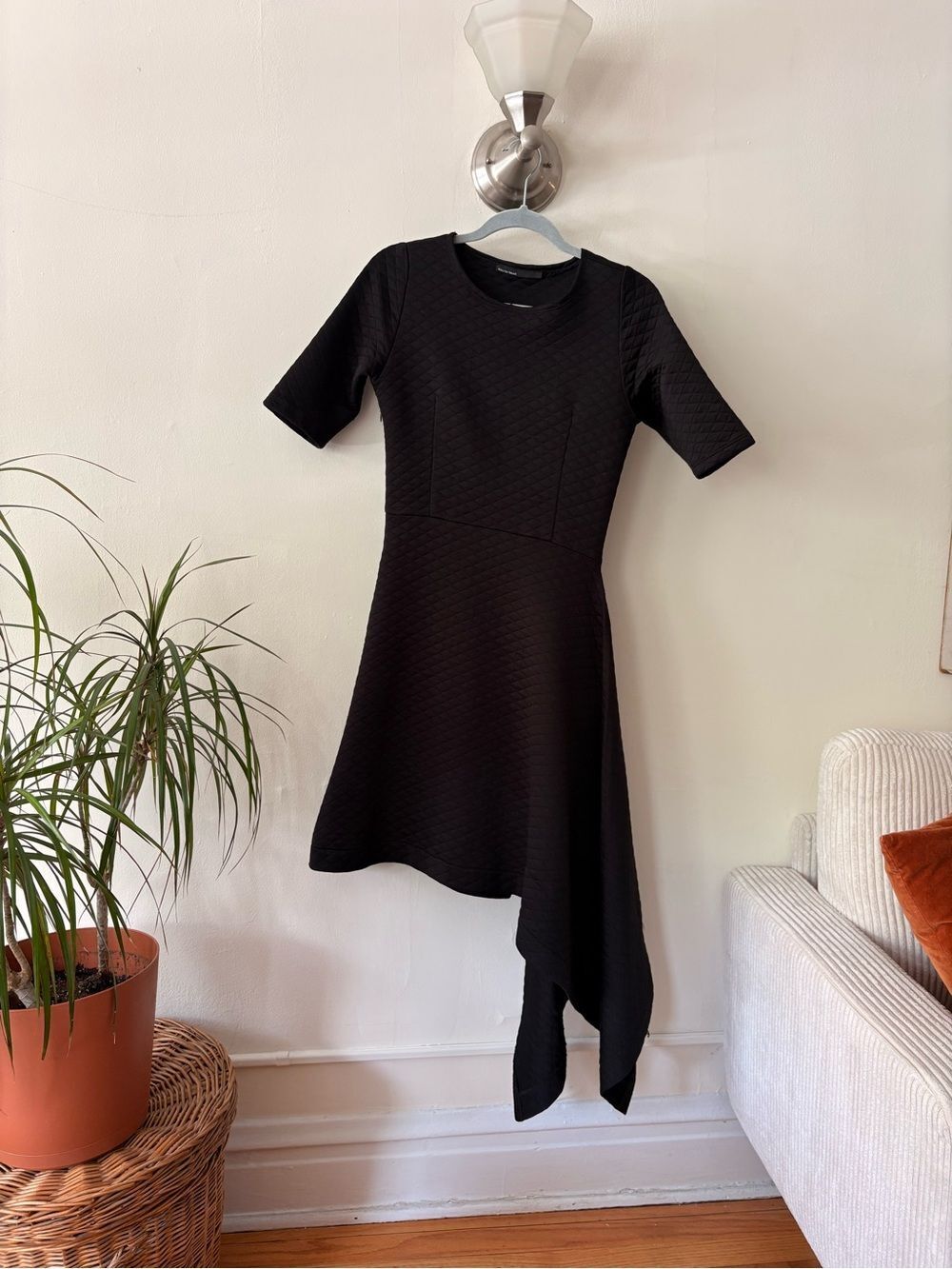 Calvin Tran Designer Black Asymmetric Cotton Dress Short Sleeve Minimalist